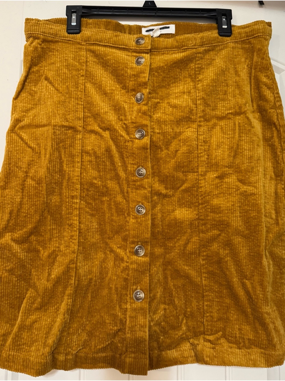 DownEast Corduroy Button-Front Midi Skirt in Mustard